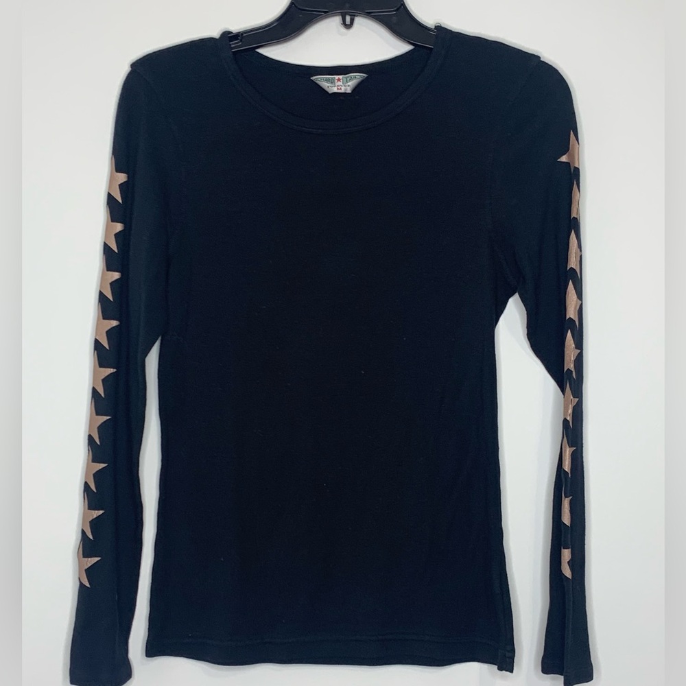 Hard Tail Black Long Sleeve Top with Tan Star Details
